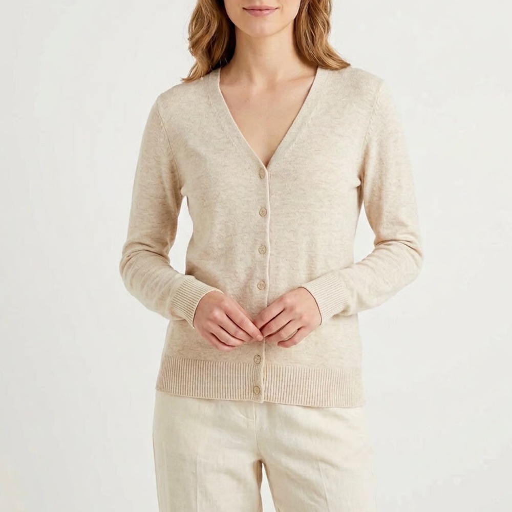 Gap Cardigan Sweater Womens Large Beige Knit Space Dye Button Front Long Sleeve